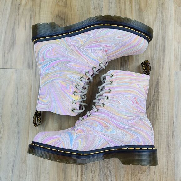🩵NIB Dr. Martens Pink & Orange Pascal Marbled Suede Boots Size 8 - Picture 9 of 15
